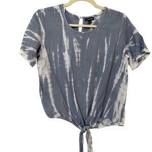 Style Envy Blue Tie Dye Tie Front Blouse Boxy Fit